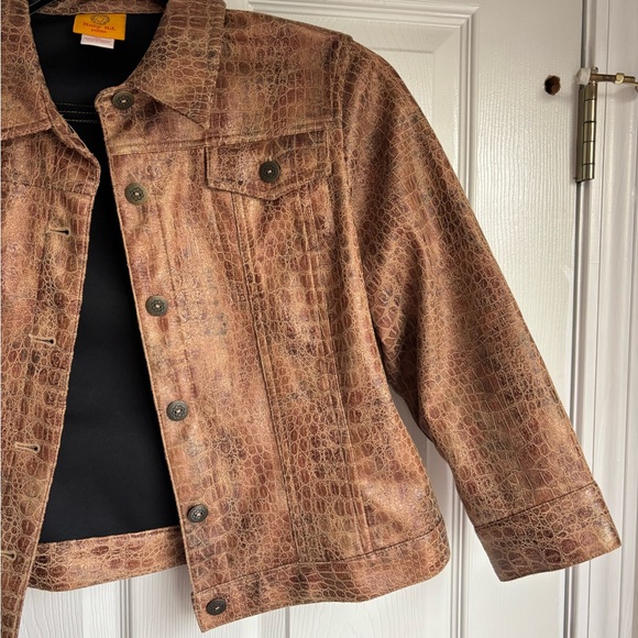 Ruby Rd. Brown Croc-Embossed Leather Jacket - Picture 2 of 3